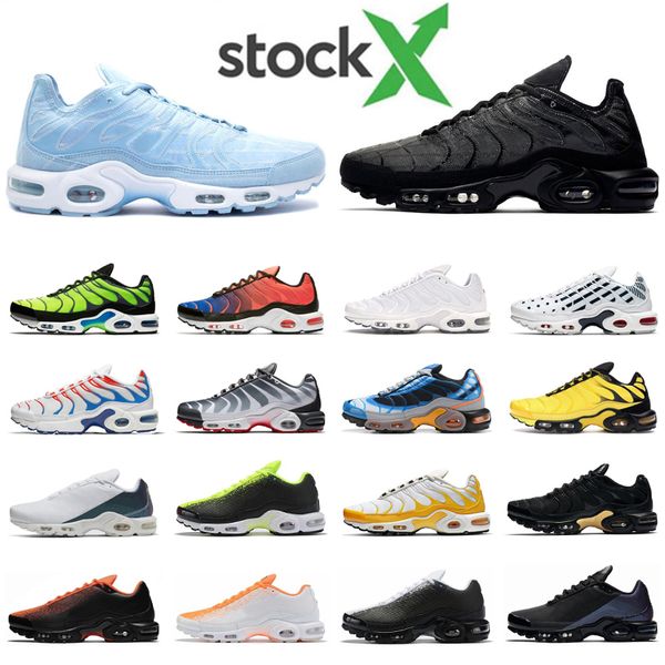 

stock x tn plus running shoes mens white black hyper psychic blue deluxe 3d glasses breathable fashion sports sneakers trainers size 40-45