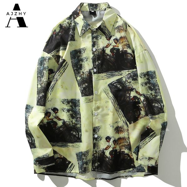

vintage harajuku men shirts long sleeve mens autumn tie dye printing shirt dress korean streetwear hip hop casual hawaiian shirt, White;black