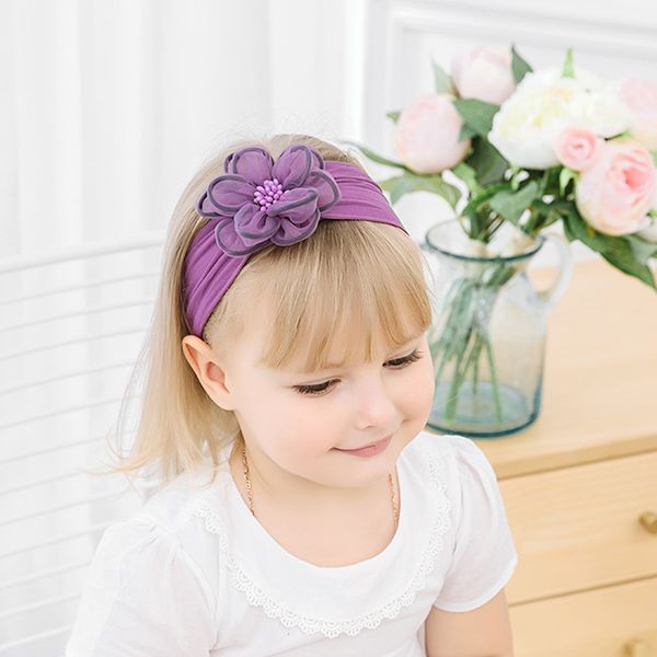 

2pcs/lot infant headbands double lace flower nylon knot turban headband for girls baby headwear baby hair accessories, Slivery;white