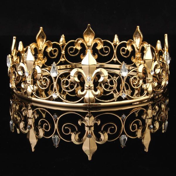 

new elegant men's imperial medieval fleur de lis king crown prom accessories 2 colours for your choice c18112001, Slivery;golden