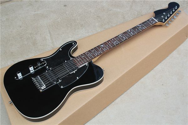 

factory black left-hand electric guitar with tree of life fret inlya,mirror pickguard,chrome hardware,can be customized