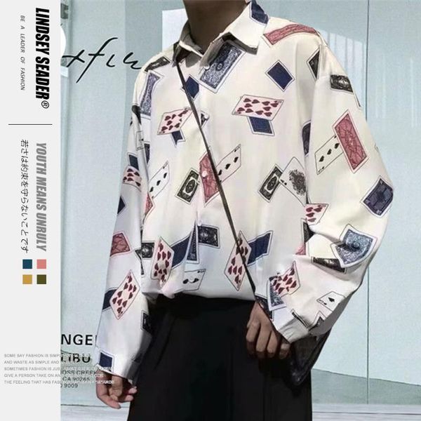 

lindsey seader 2020 hip hop shirts streetwear mens hawaiian shirt men's shirt print poker playing cards casual longsleeve shirts, White;black