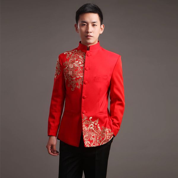 

ethnic clothing modern cheongsam vestido oriental traditional groom qipao red embroidery chinese clothes men tunic suit traditionnel chi