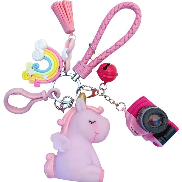 

10pcs/lot fashion jewelry girl heart dream unicorn car keychain female creative diy rainbow accessories key chains bags pendant, Silver