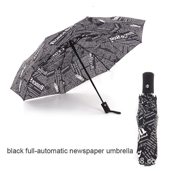 

fully-automatic umbrella creative black&white newspaper man's umbrella british style windproof parapluie rain gear
