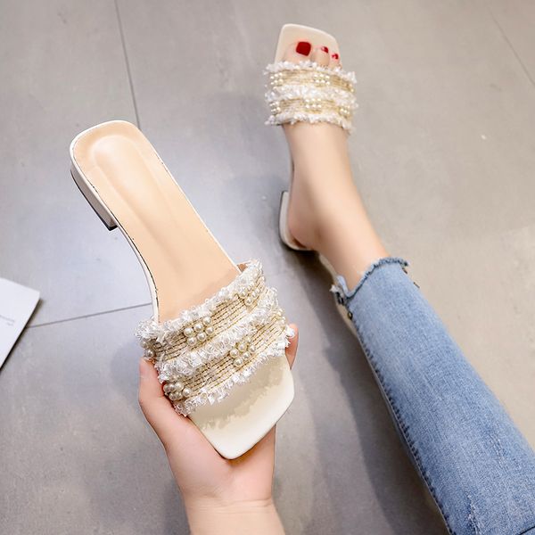 

shoes woman 2020 womens slippers outdoor rubber flip flops square heel loafers low hawaiian soft block rome slides pu concise, Black