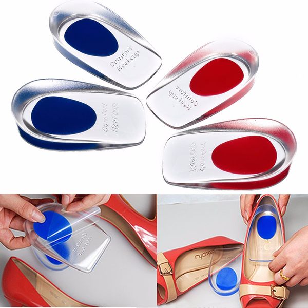 

1 pair silicone gel shoes inserts insoles men women u-shape heel protective pain relief cushion heel cup massage pads, White;pink