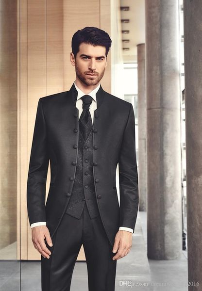 

three piece black evening party men suits trim fit custom made wedding tuxedos (jacket + pants + vest+tie)w:088, Black;gray