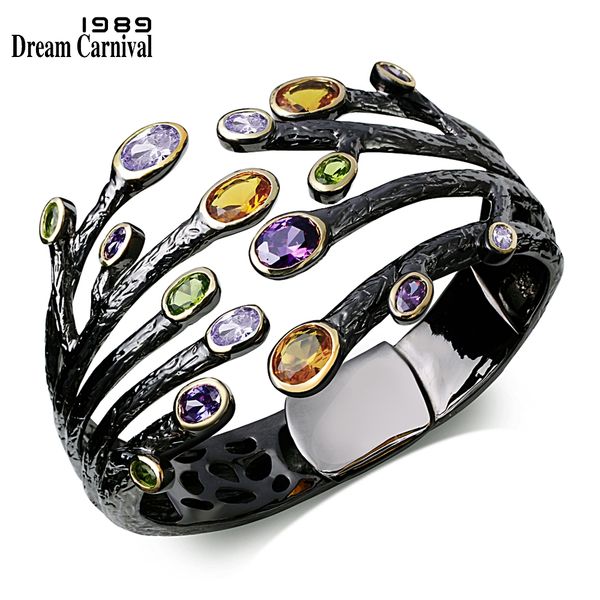 

dreamcarnival1989 vintage fashion cuff bracelet for women multi-colors cz bezel dragon claw bangles deluxe party jewelry bijoux, Black