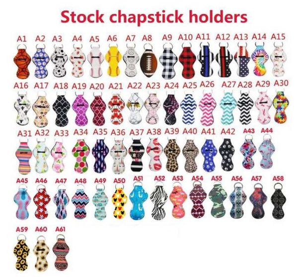 

neoprene keychain sports printed chapstick holder leopard keychain wrap lipstick holders lip cover party favor gift 61 designs st469