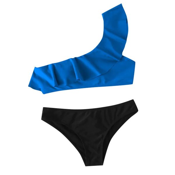 

women bikini solid color ruffle high waisted bikini womens bathing suits summer beach swimwear maillot de bain fille 15#