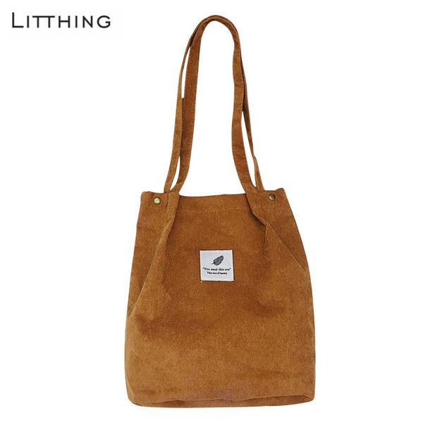 

litthing women solid corduroy shoulder bags shopping bag tote package crossbody bags purses casual handbag for women bookbag