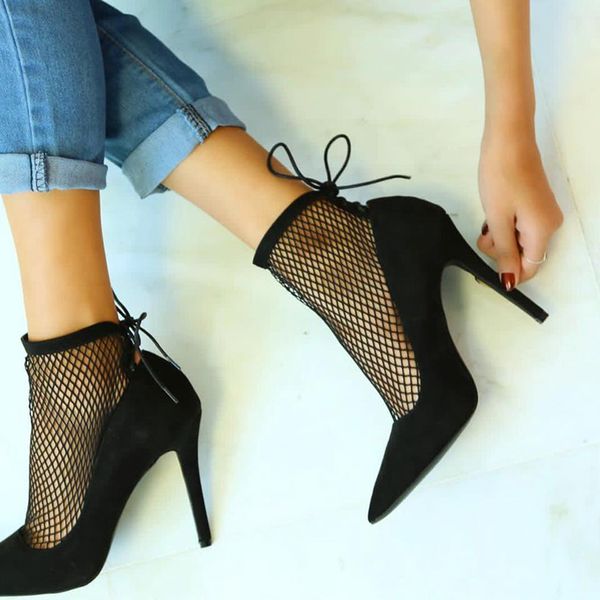 

2019 women 11.5cm high heels lace mesh pumps size 40 lady summer scarpins stripper pumps heels female hollow design shoes, Black
