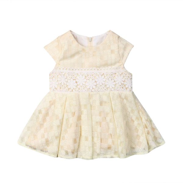 

2019 newborn princess kid baby girl short sleeve dress lace flower party gown formal dresses tulle tutu dress wholesale pudcoco, Red;yellow