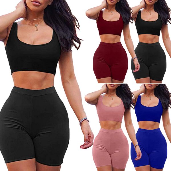 

2pcs women's crop + shorts pants bodycon casual outfit sportswear tracksuit ing, Gray