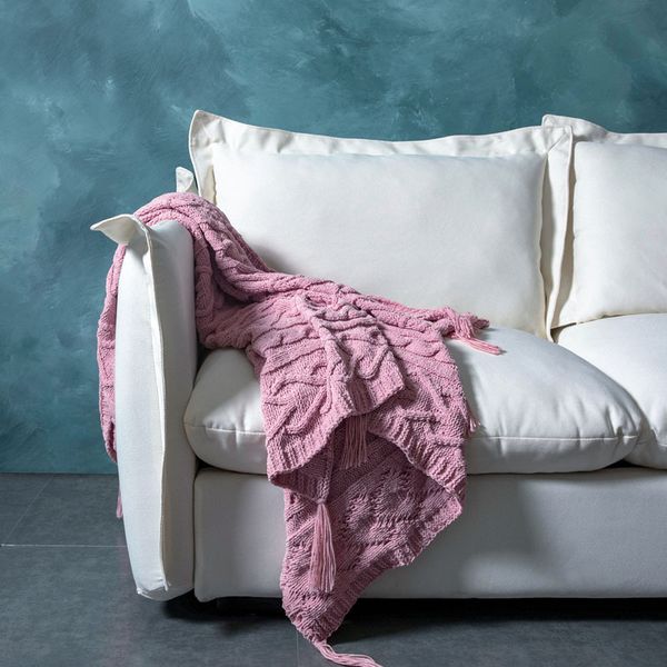 

chenille stripe knitted sofa tassel throw blanket for bed sofa solid color thread blanket warm cozy bed sheet bedding home decor