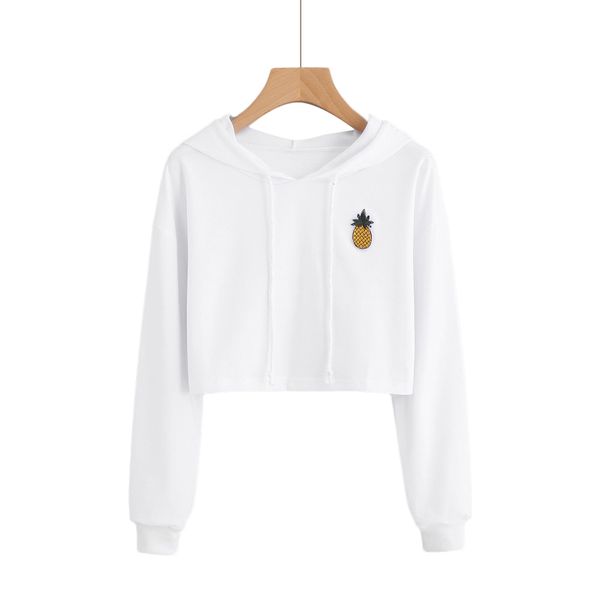 

women hoodies sweatshirts long sleeve hooded sweatshirt appliques pinapple jumper hooded pullover blouse for female, Black