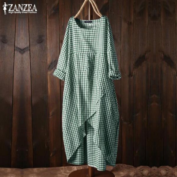 

2020 zanzeavintage check shirt dress women's sundress summer plaid midi vestidos female o-neck casual party robe plus size 5xl, Black;gray
