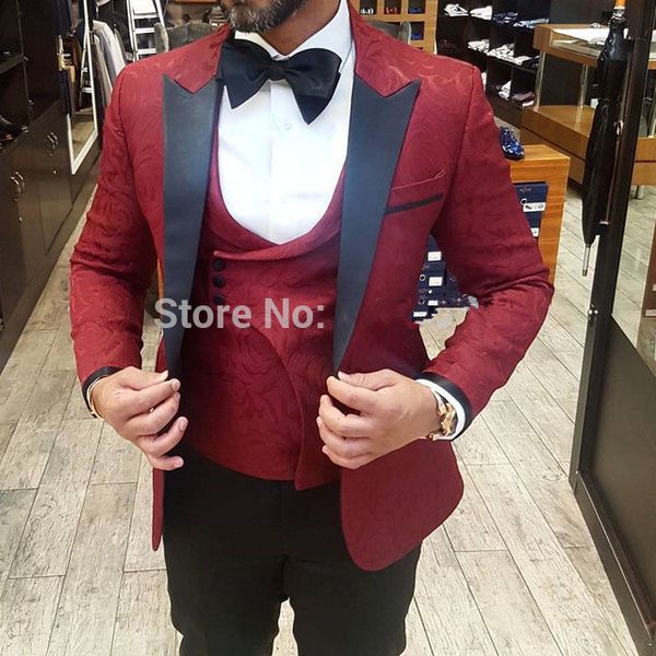 

classic peak lapel wedding tuxedos slim fit suits for men groomsmen suit three pieces prom formal suits (jacket+pants+vest+tie) 640, Black;gray