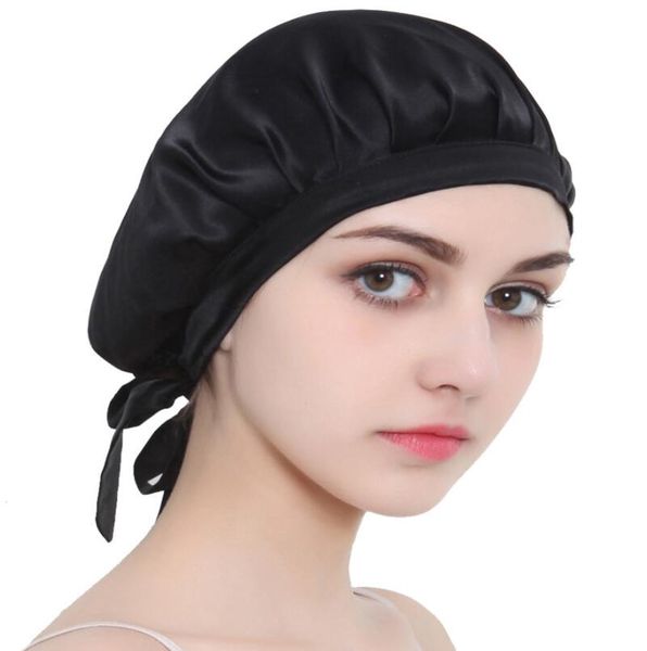 

100% mulberry silk night sleeping cap bonnet hats for women chemo caps cancer headwear skull cap very silky comfortable, Blue;gray