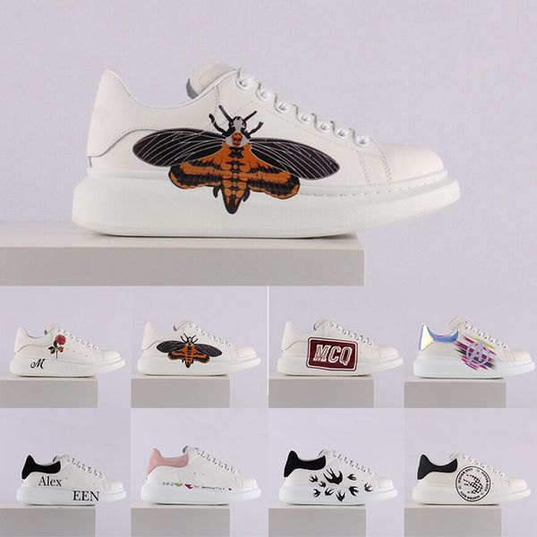 

2020 queen art graffiti casual shoes skull flower avenger moth luxury designer men women white leather laser blue platform sports sneakers