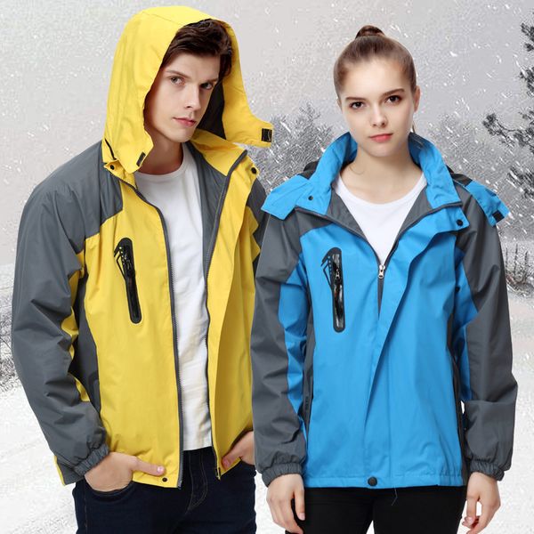 

outdoor hiking jacket men women warm breathable ski suit windproof waterproof hunting camping mountaineering winter jacket, Blue;black