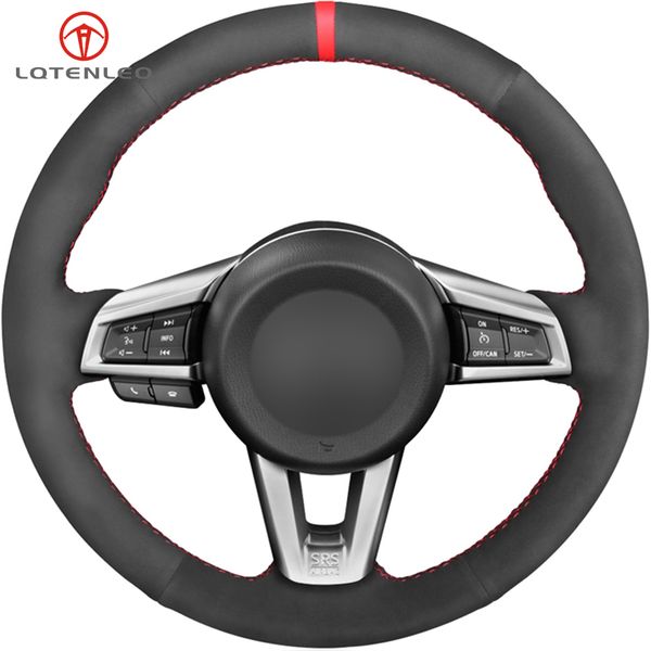 

lqtenleo black suede diy hand-stitched anti-slip car steering wheel cover for mx-5 2016 2017 2018 2019