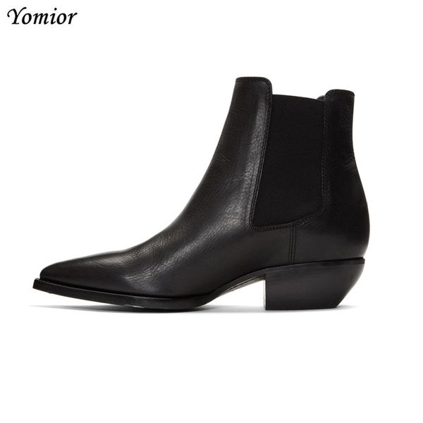 

handmade winter new genuine leather men boots fashion pointed toe boots formal business suit wedding big size, Black