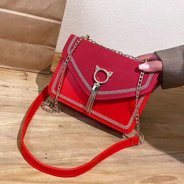

2020 new chain women' handbag wild clutch fashion casual shoulder messenger bag pu lady solid color small square bag