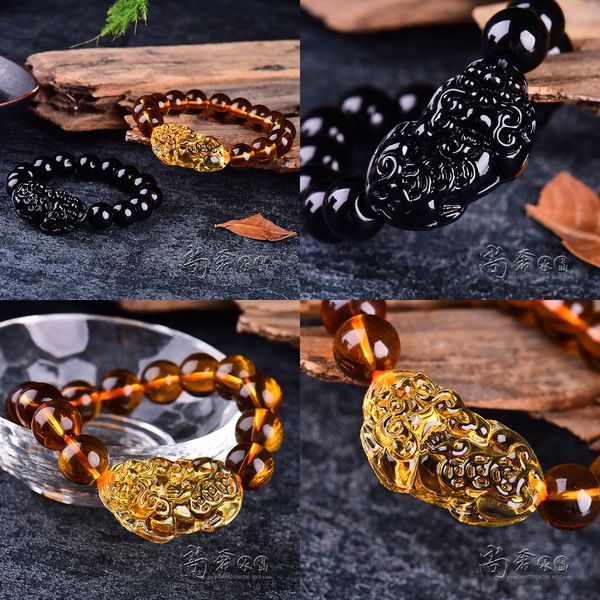 

scenic spot activity brave troops bracelet imitate black obsidian citrine hand string beads ornaments pearl bracelets jewelry