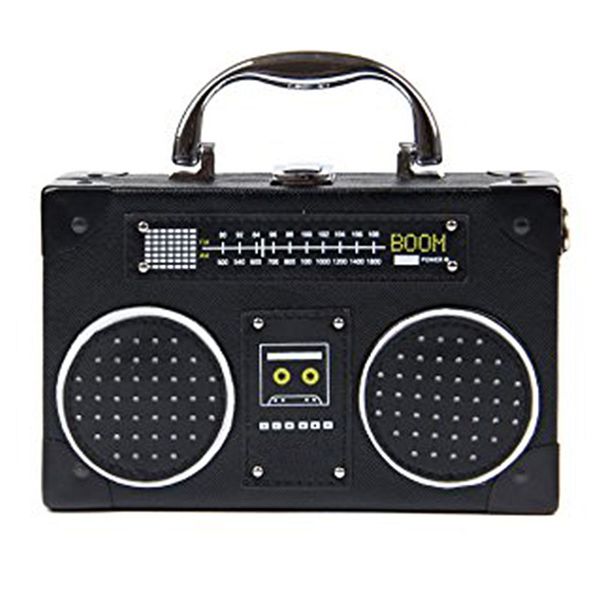 

radio box women single shoulder bag vintige female pu leather messenger bag personality lady black