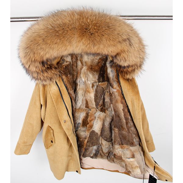 

зима натуральный мех кролика подкладка куртка пальто женщины куртка меховое пальто вельвет реальный енот меховой воротник теплые длинные пар, Black