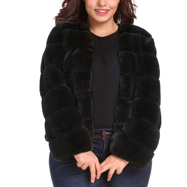 

mink coats women 2019 winter fashion pink faux fur coat elegant thick warm outerwear fake fur jacket chaquetas mujer#g30, Black