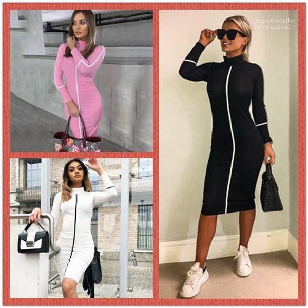 

casual womens pencil dress women designer bodycon dresses stand collar long sleeve womens summer dress autumn, Black;gray