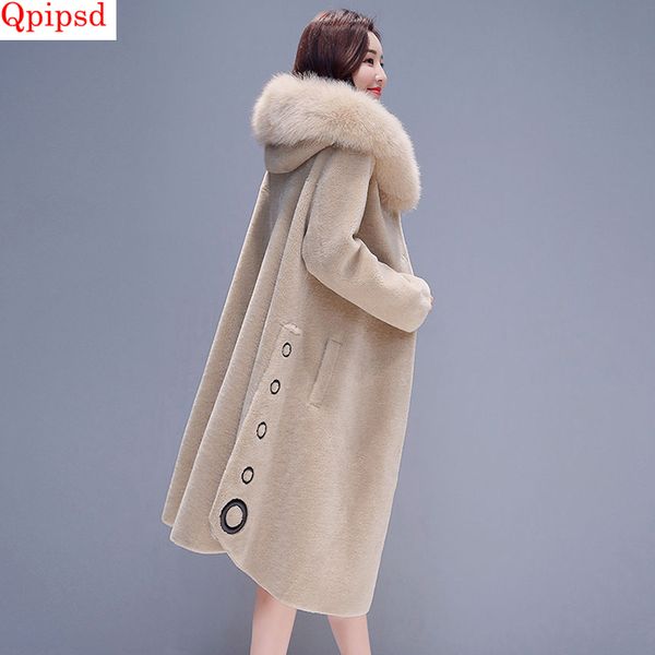 

winter loose womens jackets 2019 new fur sheep shearing coat womens big fur collar hooded thicken warm jacket female wool coats, Black