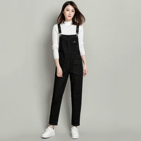 

spring denim black jeans women trousers korean loose casual jeans girls high waisted suspenders rompers plus size 4xl 5xl 6xl, Blue