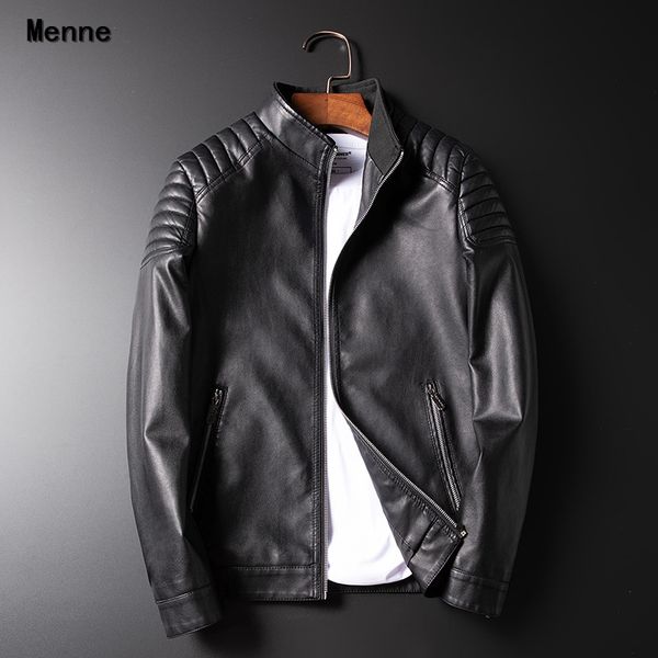 

menne 2019 new men's jacket\ winter leather/locomotive/collar, Black