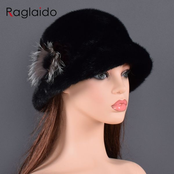 

natural fur bucket hats for women winter caps genuine fur lined beanies flower hats real and handmade, Blue;gray
