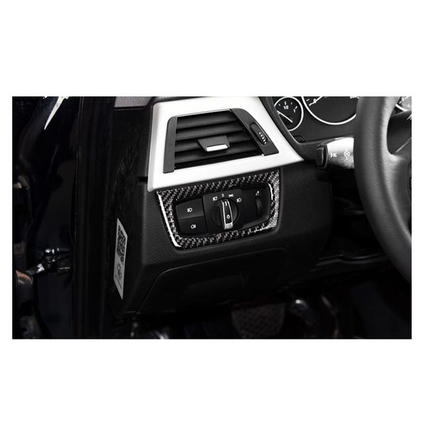Botões de interruptor do farol fibra carbono quadro decorativo capa guarnição painel interior moldagem adesivo para bmw f30 f34 estilo do carro 237v