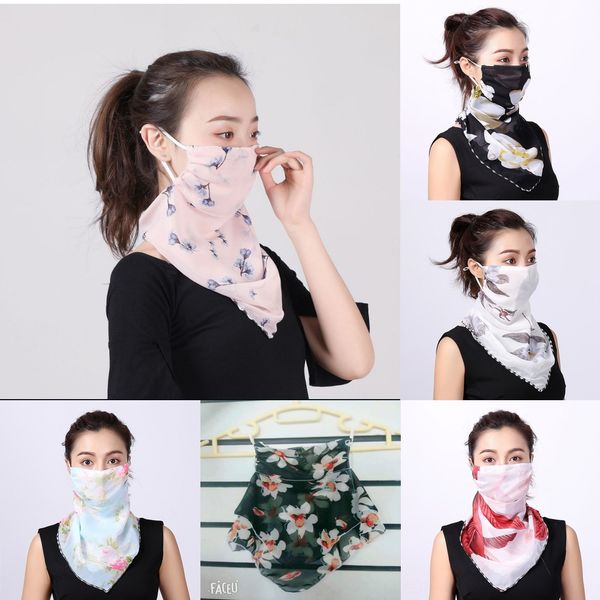 

qnix2 new ice silk sunscreen hood scarf summer triangle riding outdoor riding breathable sunscreen face neck scarf mask, Black