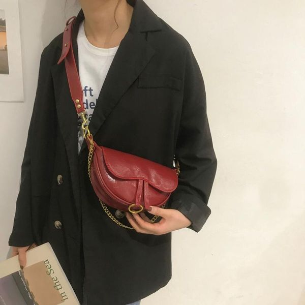 

sports running bags women's street punk rock messenger bags fashion retro chain saddle cover crossbody chest