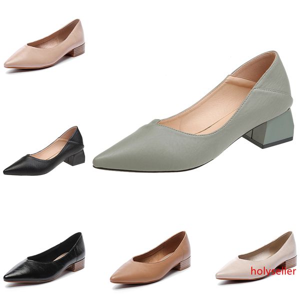 

2020 fashion women s casual leather shoes pure color mid-heeled shoes with pointed shallow mouth outdoor jogging walking shoes main3