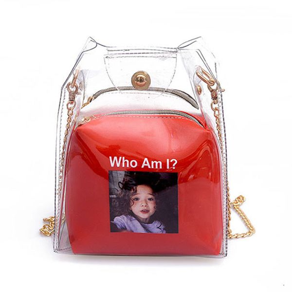 

women small bucket bags spray map plastic transparent totes composite chain bag mini jelly handbags red