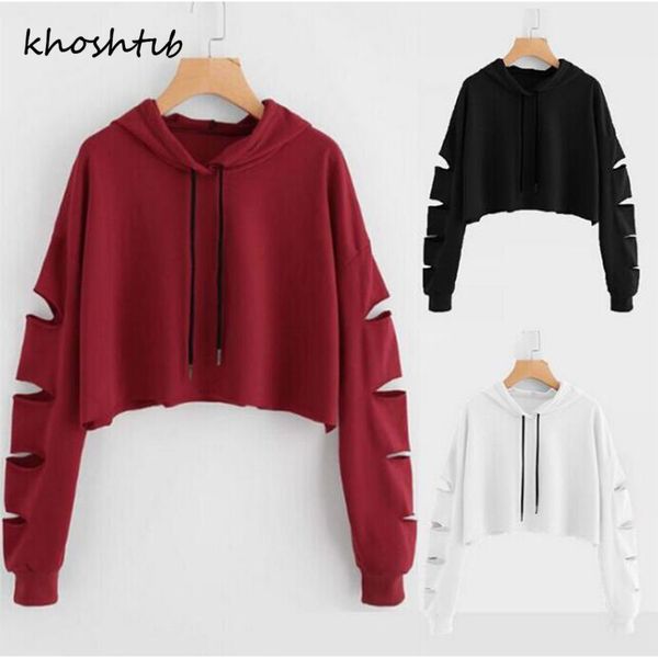 

khoshtib women's sweater new fashion casual autumn and winter coat solid color short paragraph umbilical hooded sweater women