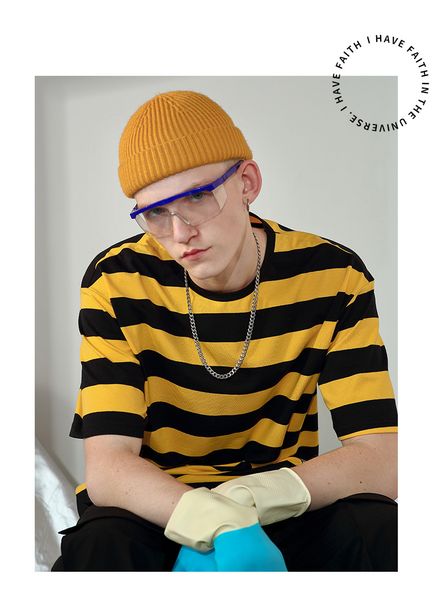 

2019 summer handsome white men wedding young fit stripe mens print personality designer o -neck short sleeves cotton poplife high quality, White;black