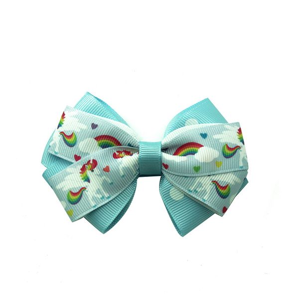 

custom made boutique hair bow unicorn printed hair clip for kids alligator clips for party, Slivery;white