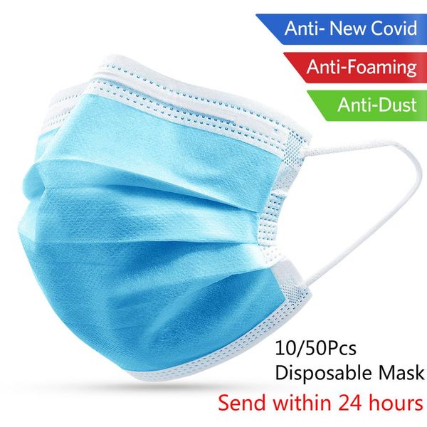 

10/50pcs disposable face mask 3 layer non woven prevent droplet mask anti dust influenza safety protective face mouth cover