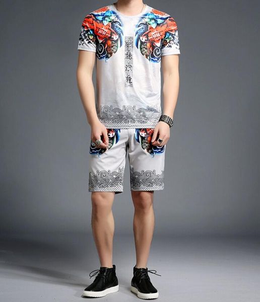 

fitness tracksuit summer suit hip hop men 2pcs set, Gray