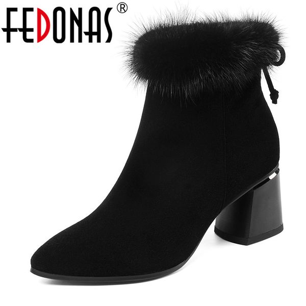 

fedonas kid suede women black elegant ankle boots warm winter high heels prom boots plus size basic platform shoes woman