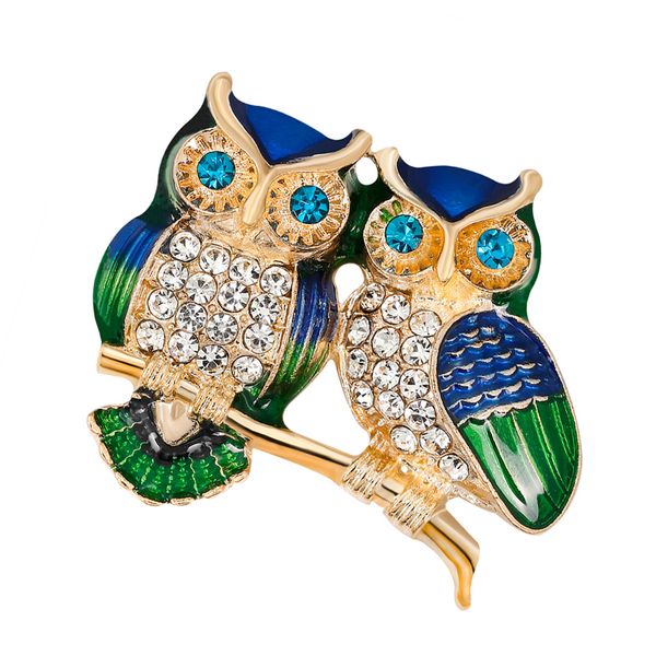 

novelty owls lover brooch pin vintage women's rhinestone enamel alloy brooch, Gray
